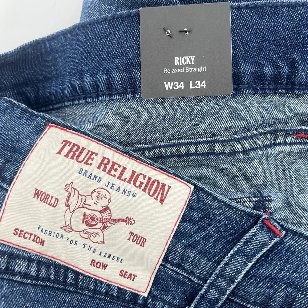 True Religion Ricky Relaxed‎ Straight Jeans Men's 34x34 SN Flap Pocket NEW $159